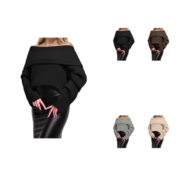 Elegant Long Sleeve Pullover Sweater Off Shoulder Top With Flared Sleeves For Casual Comfort Wear And Daily Outfits Soft Knitted Fashion Tunic Blouse For Ladies