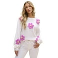 thumbnail image 1 of Elegant Long Sleeve Round Neck Sweater: White Floral Crochet, 1 of 12