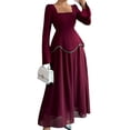 thumbnail image 1 of Elegant Long Sleeve Square Neck Maxi Dress for Fall Wedding and Formal Events Chestnut Red S, 1 of 10