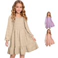 thumbnail image 1 of Elegant Long Sleeve Square Neck Ruffle Detail Smocked Waist Casual Party Dress for Girls Comfortable Everyday Wear Kids Cat Dress 13-14 Years, 1 of 5