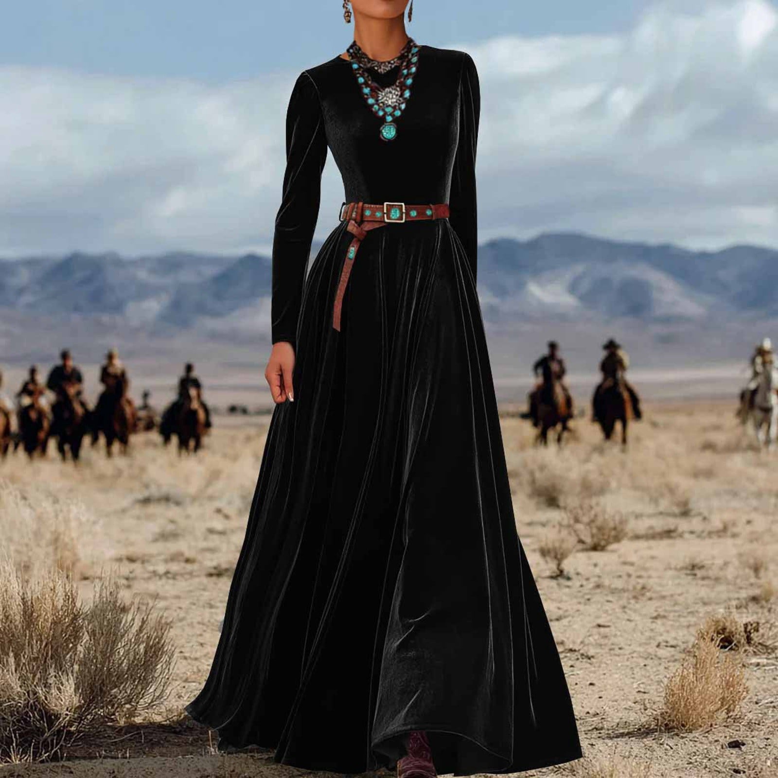 Elegant Long Sleeve Velvet Dress for Women - Western Ghana