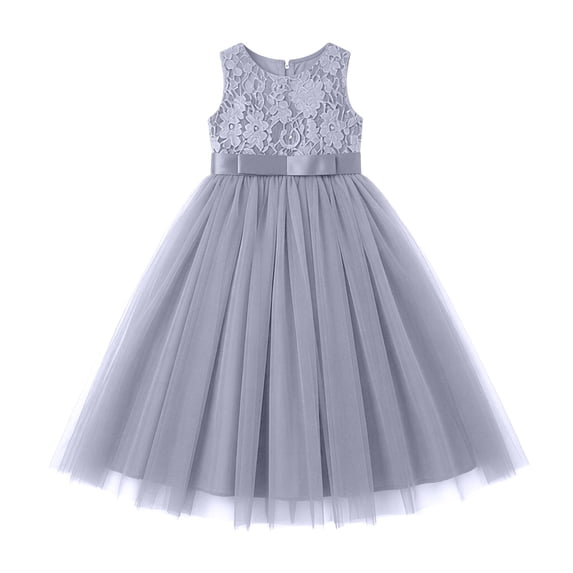 Elegant Long Sleeveless Dress Girls Lace Formal Gown With Puffy Skirt Parties Clothes