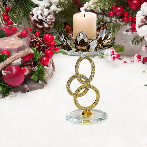 Elegant Lotus Candle Holder, Gold Crystal Glass Centerpiece for Christmas Dining Table & Wedding Decor, 10-Inch Tall Gold