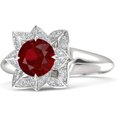 thumbnail image 1 of Elegant Lotus Flower Round Cut Red Ruby Birthstone Wedding Engagement Ring For Women In 925 Sterling Silver 14K White Gold Plating, 1 of 1