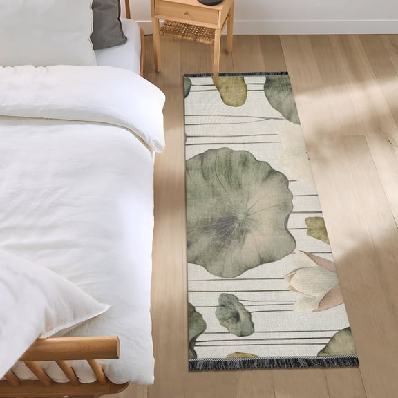 Elegant Lotus Painting Bedroom Runner Rug 2'x 6' Non Slip Carpet Indoor Home Area Rug Living Room