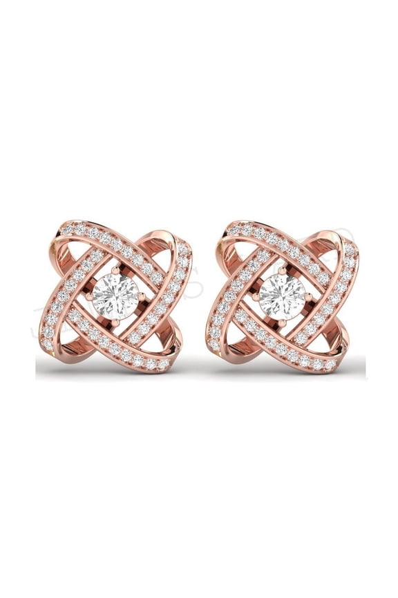 Elegant Love Knot 925 Sterling Silver Handmade Stud Earrings 18K Rose Gold Plating Round D/VVS1 Diamond Earrings