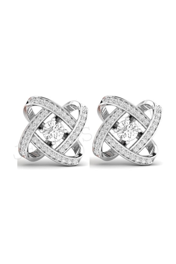 Elegant Love Knot 925 Sterling Silver Handmade Stud Earrings 18K White Gold Plating Round D/VVS1 Diamond Earrings