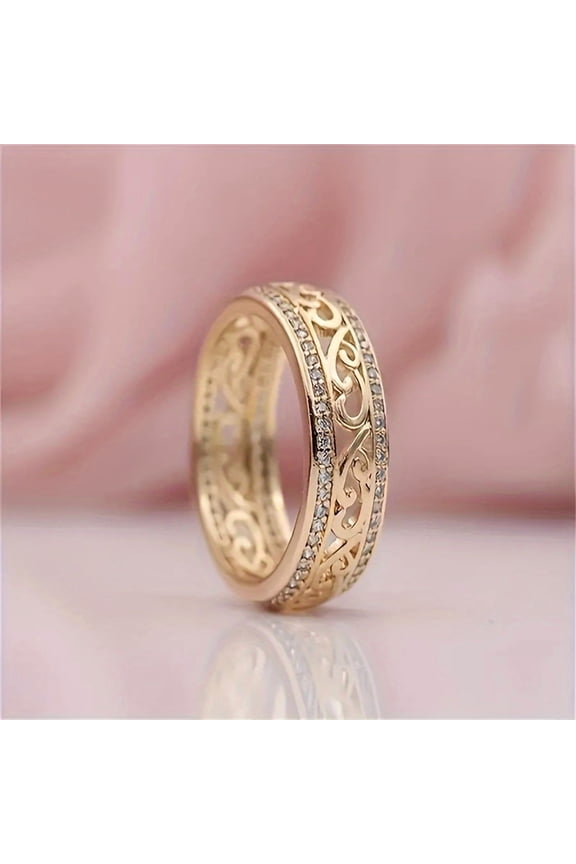 Elegant Luxurious Wide Ring - A Stylish Ring With Carved Hollow Floral Patterns And Inlaid With Sparkling Water, Suitable For Daily Wear And Parties As A Fashionable And Exquisite Accessory, A