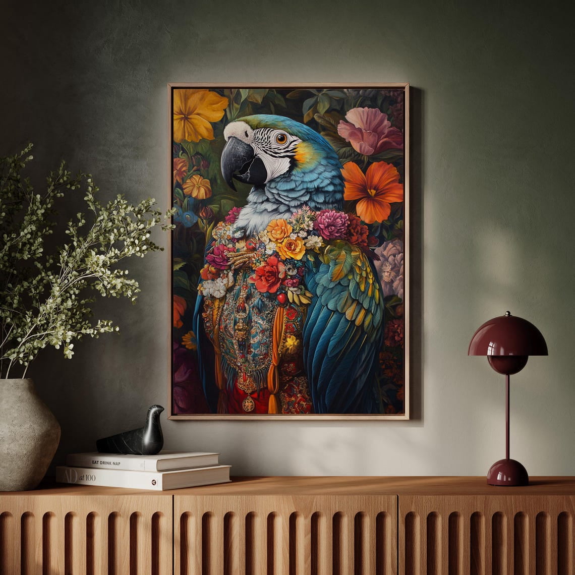 Elegant Macaw Wall Art - Vibrant Parrot In Ornate Floral Garb, Exotic ...