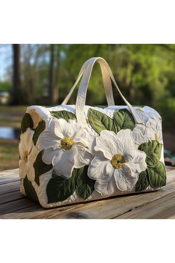 Elegant Magnolia Quilt Duffle Bag, Quited Travel Tote Bag, Quited Weekender Travel Bag, Carry On Duffle