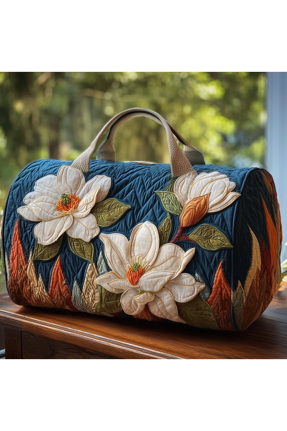 Elegant Magnolia Quilt Duffle Bag, Quited Travel Tote Bag, Quited Weekender Travel Bag, Carry On Duffle