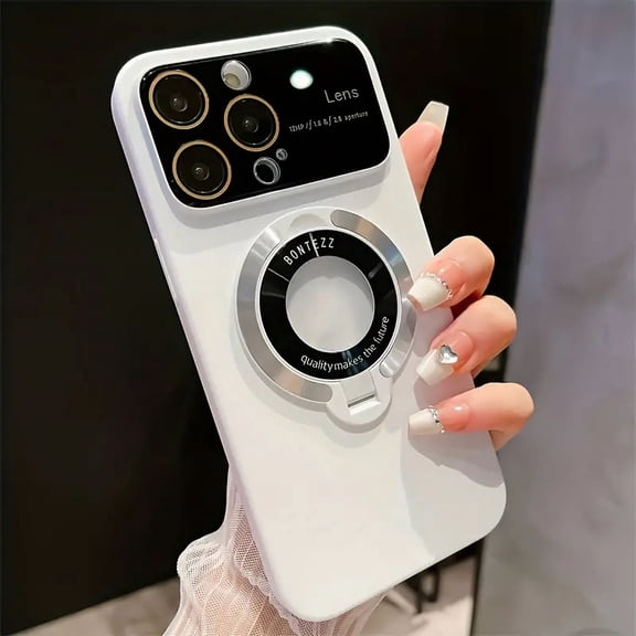Elegant Magsafe-Compatible iPhone 13 Pro Case: Wireless Charging Ready, Stand Holder, & Camera Protection (White)