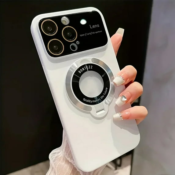 Elegant Magsafe-Compatible iPhone 14 Pro Case: Wireless Charging Ready, Stand Holder, & Camera Protection (White)