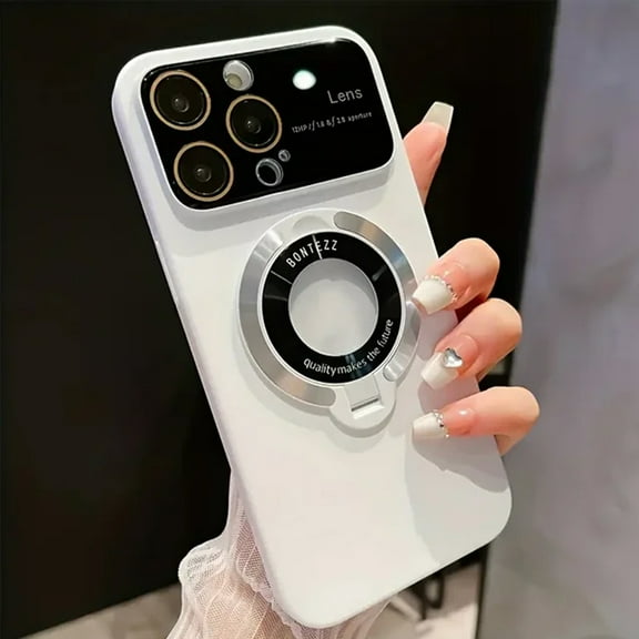 Elegant Magsafe-Compatible iPhone 15 Case: Wireless Charging Ready, Stand Holder, & Camera Protection (White)