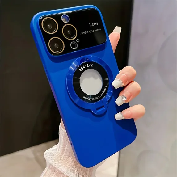 Elegant Magsafe-Compatible iPhone 15 Pro Case: Wireless Charging Ready, Stand Holder, & Camera Protection (Blue)