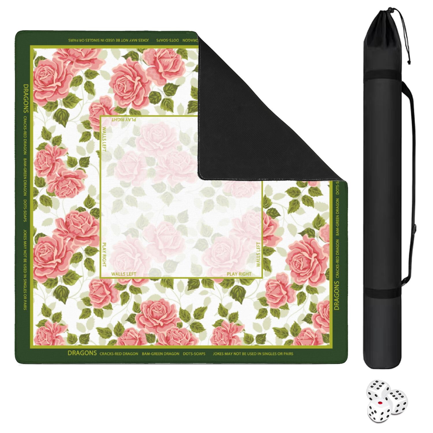 Elegant Mahjong Mat with Rules, 31.5*31.5in Anti Slip American Mahjong Mat for Table, Noise Reduction, Neoprene Mah jongg Mats with Carrying Bag & 3 Dices, Mahjong Set Gift, Board Tile Games Mats
