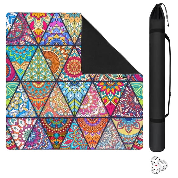 Elegant Mahjong Mat for Table, 31.5*31.5in Anti Slip American Mahjong Table Cloth, Noise Reduction, Neoprene Mah jongg Mat with Carrying Bag & 3 Dices, Mahjong Set Gift for Board Tile Games Mats