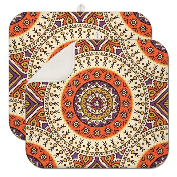 Elegant Mandala Coffee Mat with Retro Floral and Tribal Patterns – Durable Microfiber Spill Mat, Scratch Protection Dish Drying Pad for Coffee Makers and Counters