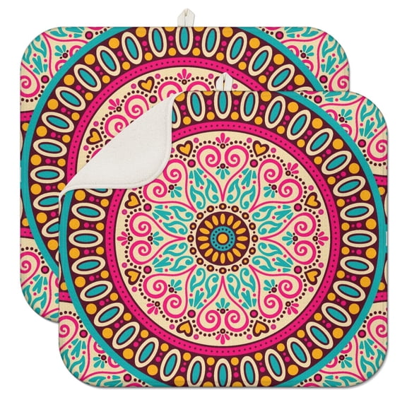 Elegant Mandala Coffee Mat with Retro Floral and Tribal Patterns – Durable Microfiber Spill Mat, Scratch Protection Dish Drying Pad for Coffee Makers and Counters