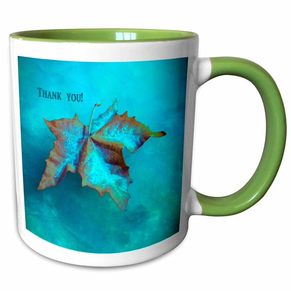 3drose, Elegant Maple Leaf Thank You, Aqua, 11oz Two-tone Green Mug