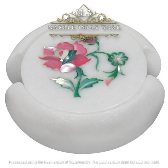 Elegant Marble Inlay Coasters with Stone Design Perfect Wedding Gift Drink Coaster Set