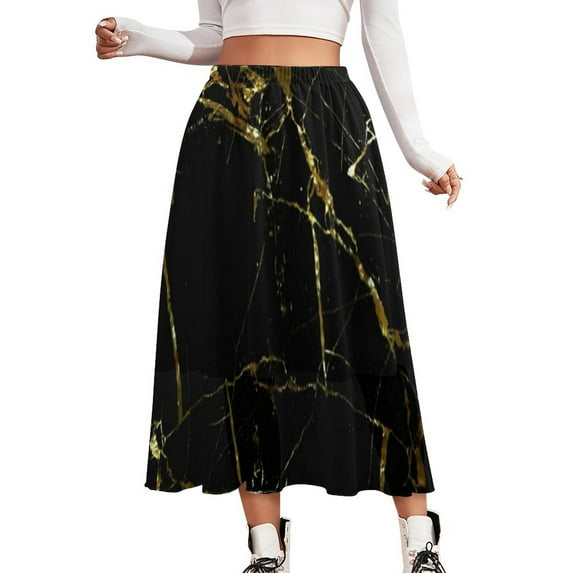Elegant Marble Skirt Glold Glitter Print Aesthetic Casual Skirts Kawaii A-line Skirt Ladie