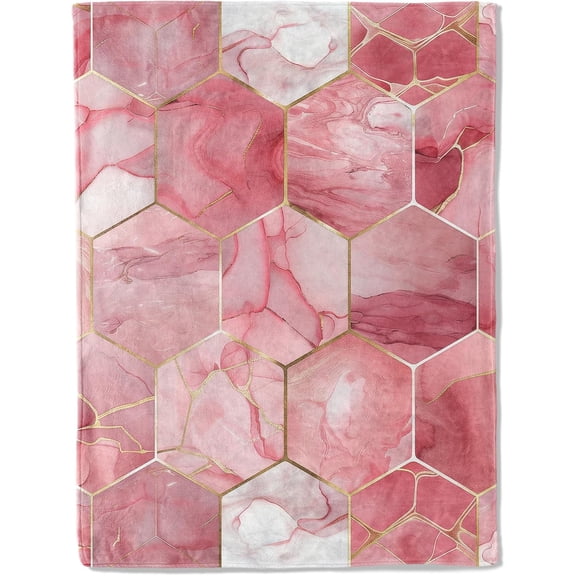 Elegant Marble Throw Blanket 60x80 in, Luxurious Pink Hexagon Blankets for Couch Bedroom Living Room Indoor Decor, Lightweight Soft Cozy Bedding Birthday Gift for Kids Girls Adults