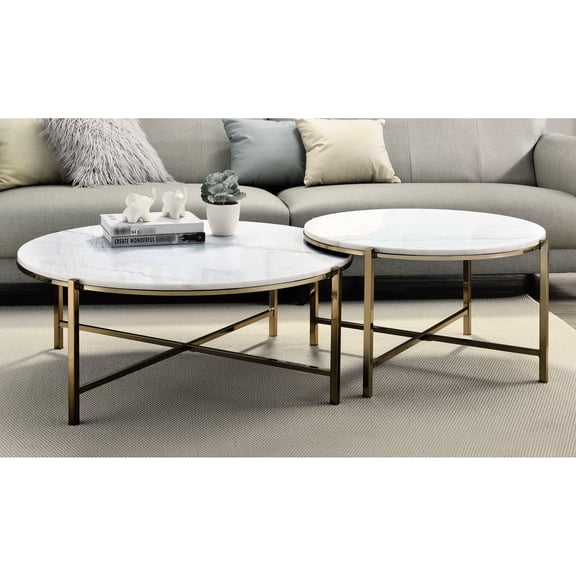 Elegant Marble Top Nesting Table Pair With Nickel Finish - Versatile Home Decor Sophisticated & Tables Aesthetic And Practical Furniture