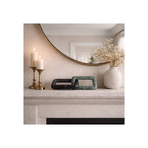 Elegant Marble Two Tone Square Links for Home Decor - Decorative Ornament for Bathroom Vanity, Office, and Living Room Decor - Modern Accent for Shelf Display and Coffee Table - 2", Black & Green