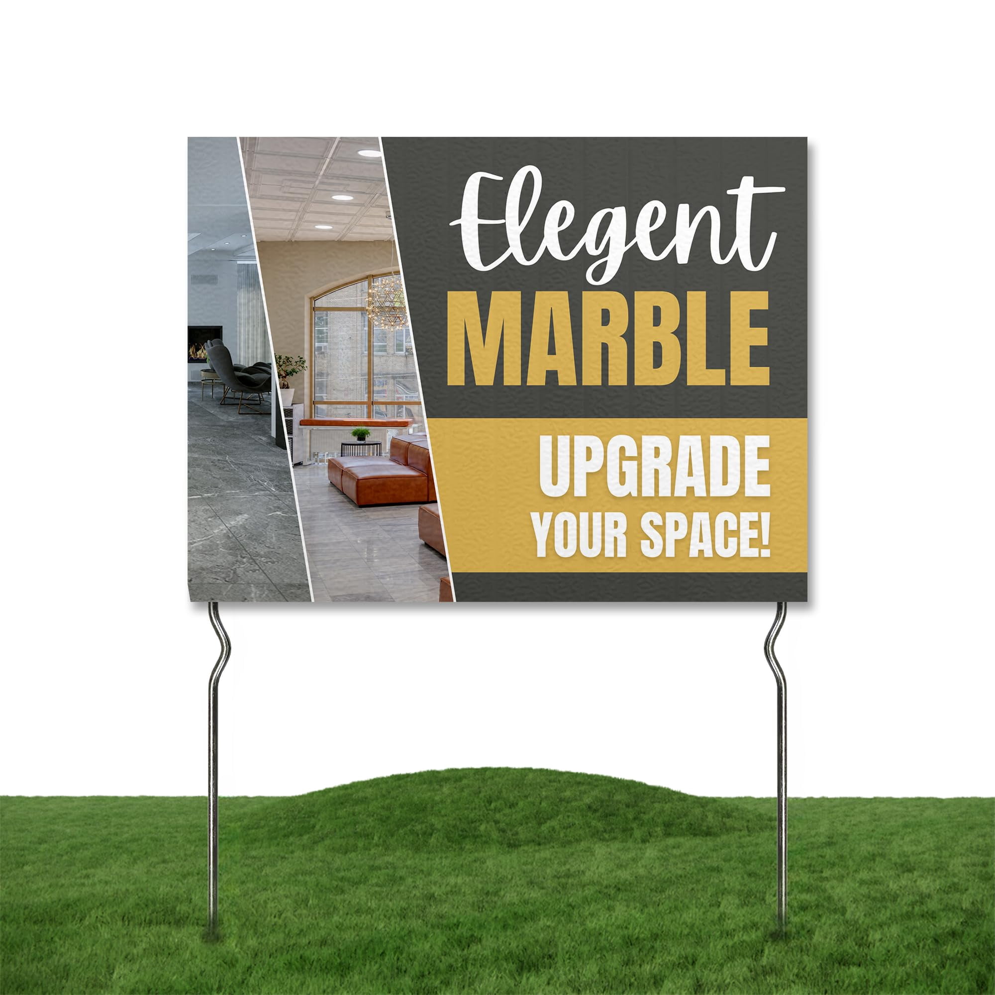 Elegant Marble - Upgrade Your Space! Yard Sign by DC | 24"x18" Double Sided Furniture Garden Sign with 13” Metal Stakes | Outdoor Signs Waterproof for Lawn, Patio, Sidewalk & House | Set of 2