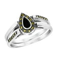 thumbnail image 1 of Elegant Marcasite Rain Teardrop Black Onyx Sterling Silver Double Band Ring-7, 1 of 5