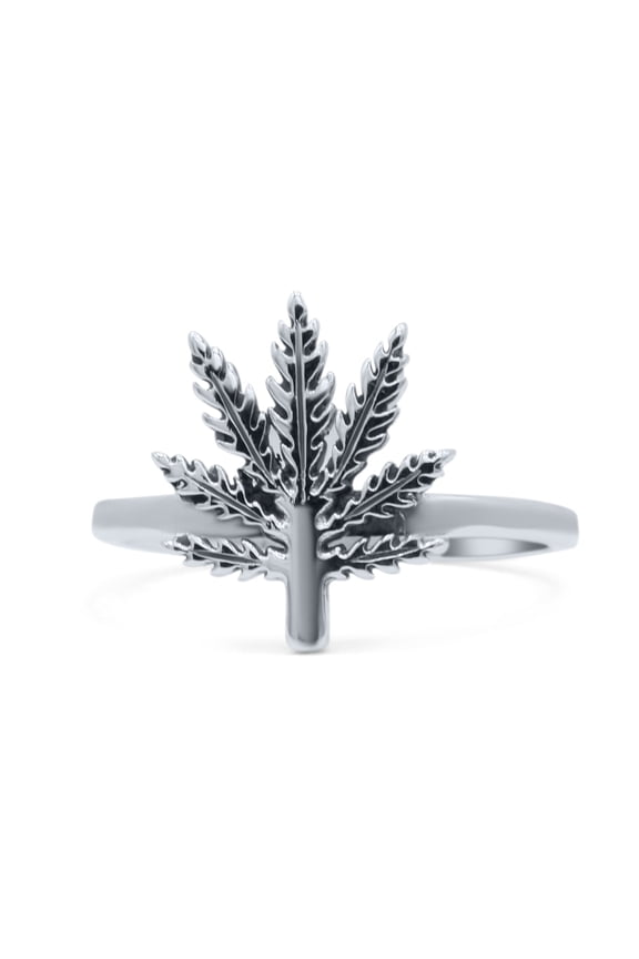 Elegant Marijuana Leaf Engraved Oxidized Ring Band 925 Sterling Silver Size 7