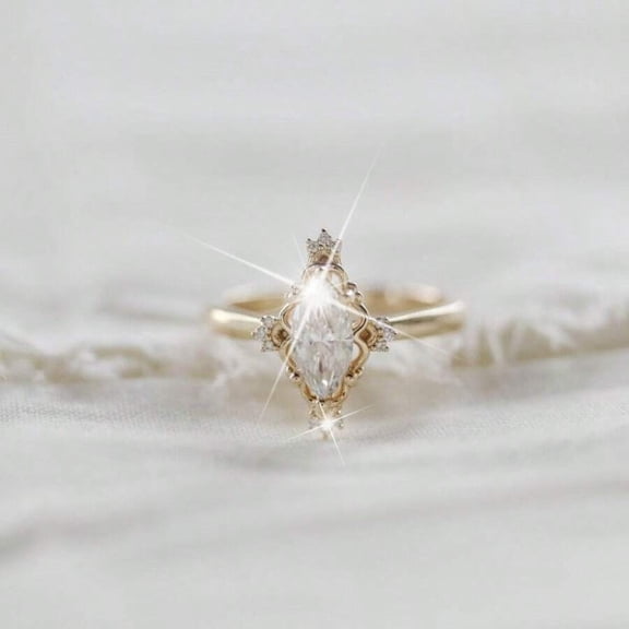 Elegant Marquise Cubic Zirconia Ring In Goldtone, Color 8