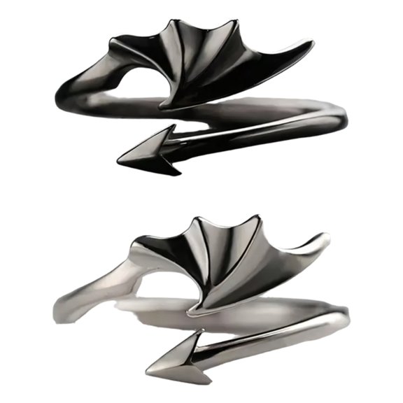 Elegant Matching Gothic Angel Demons Wing Rings For Him And Her Silver Tone
