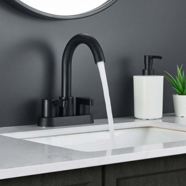 Elegant Matte Black 2Handle Centerset Bathroom Sink Faucet with PopUp