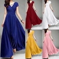 thumbnail image 1 of Elegant Maxi Dresses For Women Summer 2024 V-Neck Solid Color Short Sleeve Waist Closing Evening Party Long Dress Vestidos, 1 of 5
