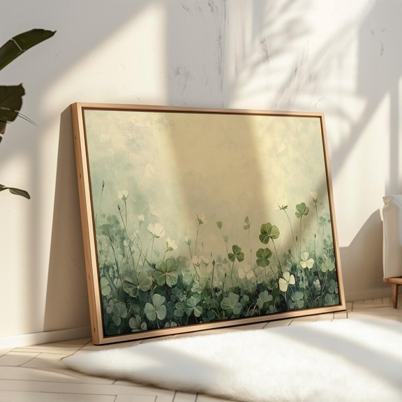Elegant Meadow Of White And Green Shamrocks Art - Stunning Hangable Clover Decor For Home Or Office Spaces Art
