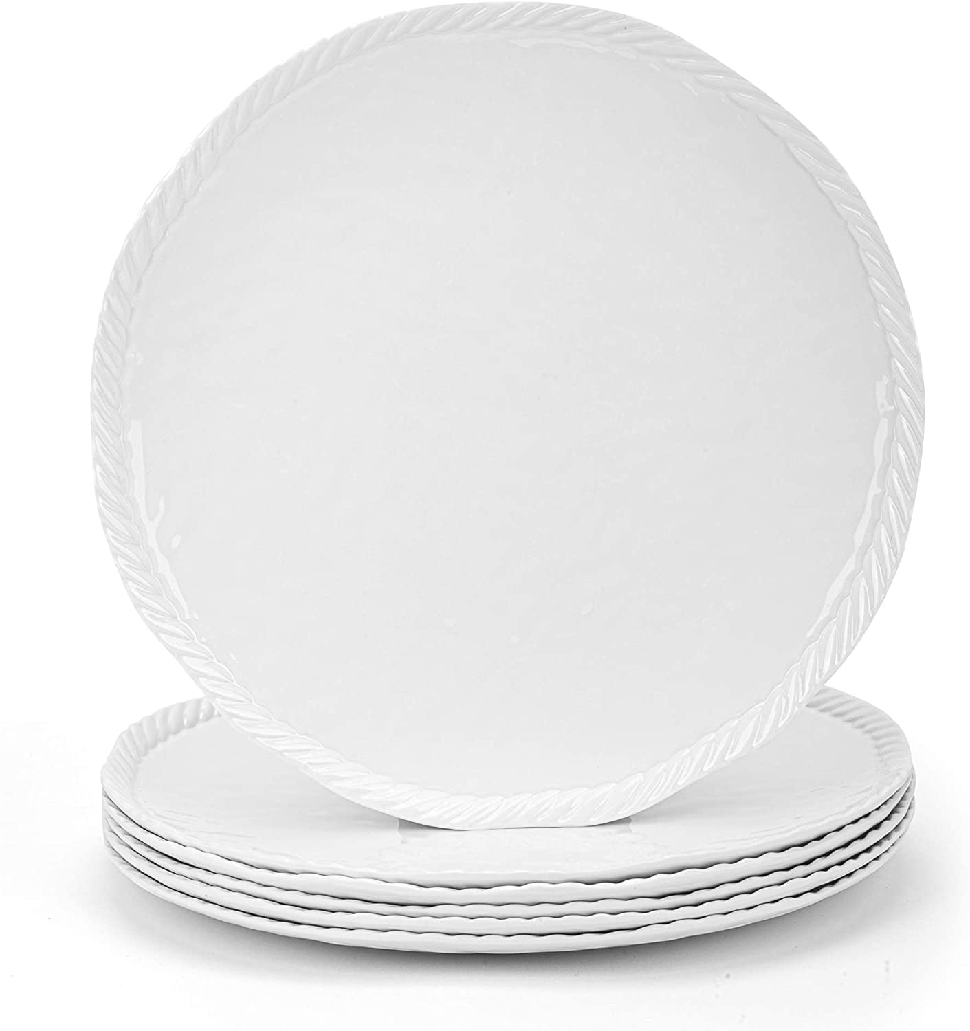 Elegant Melamine Plate Set of 6 White - 11-inch Dinner Plates with Rope ...