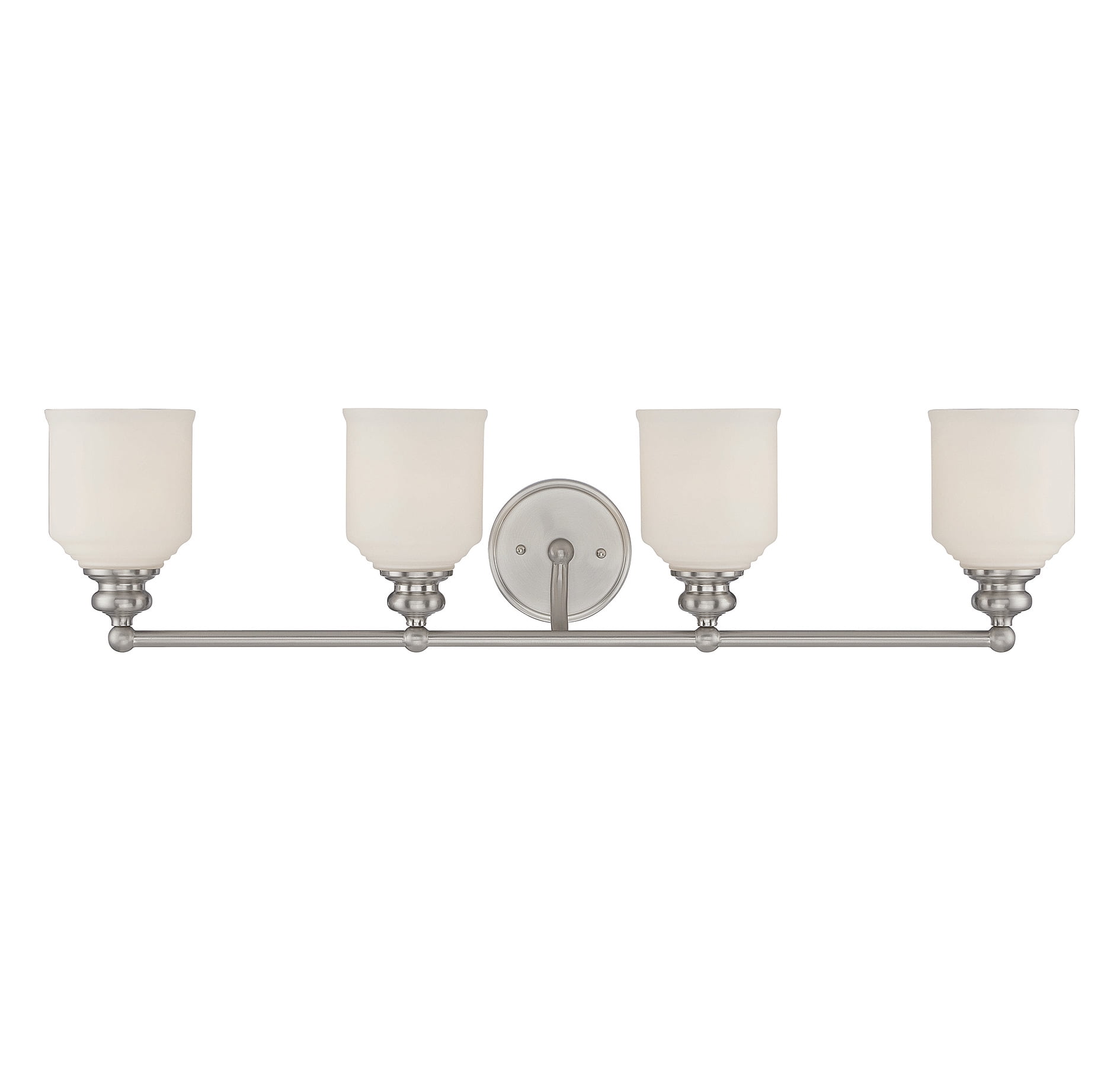 Melrose Satin Nickel 4-Light Vanity Bar with Opal Glass Shades