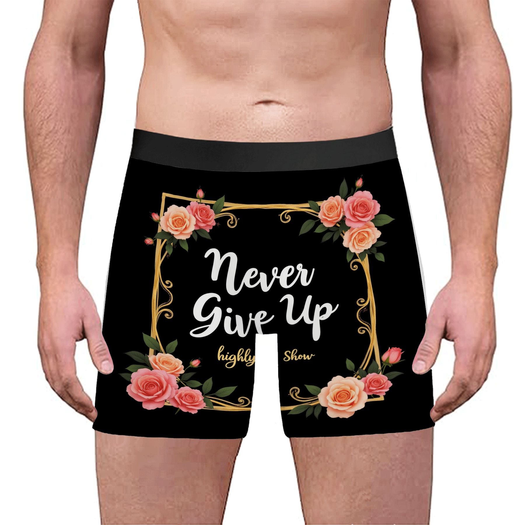 Elegant Men's Boxer Briefs with Golden Floral Frame Design ...