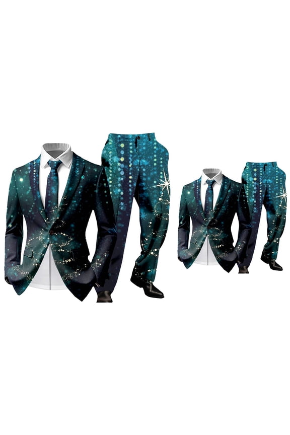Elegant Men's Christmas Party Suit with Unique Festive Patterns, Funny Xmas Jacket Trousers with Tie, Tailored Fit Formal Attire for Holiday Gatherings