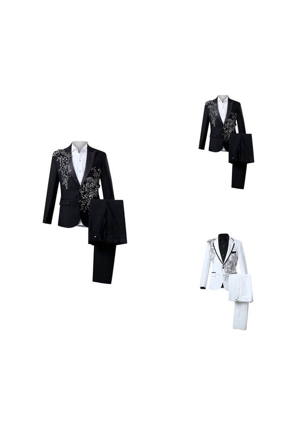 Elegant Men's Embroidered Tuxedo Set with Intricate Beads Designs 2 Piece Formal Suit Blazer Jacket Pants Wedding Party Fashion