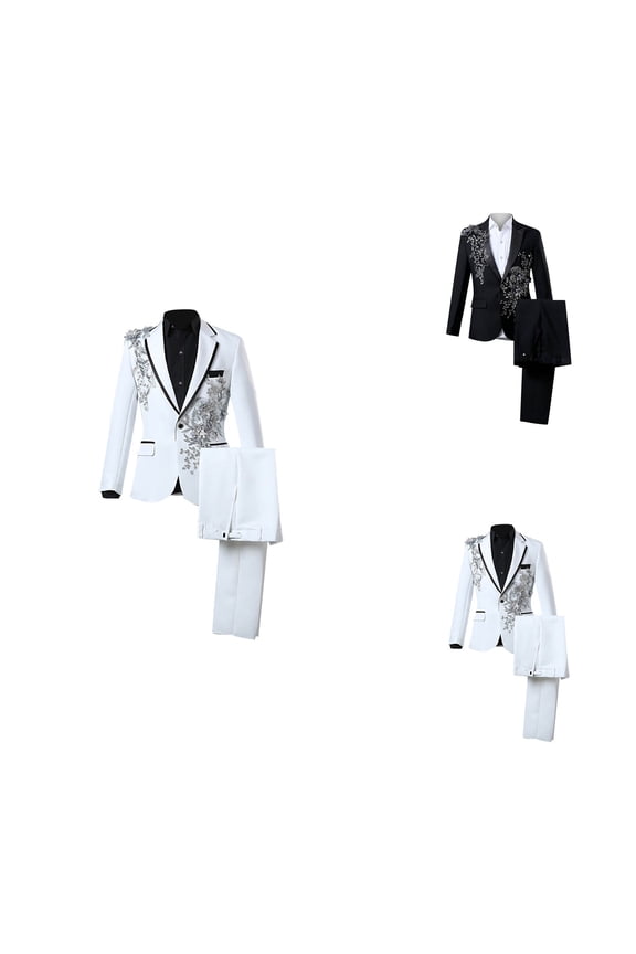 Elegant Men's Embroidered Tuxedo Set with Intricate Beads Designs 2 Piece Formal Suit Blazer Jacket Pants Wedding Party Fashion