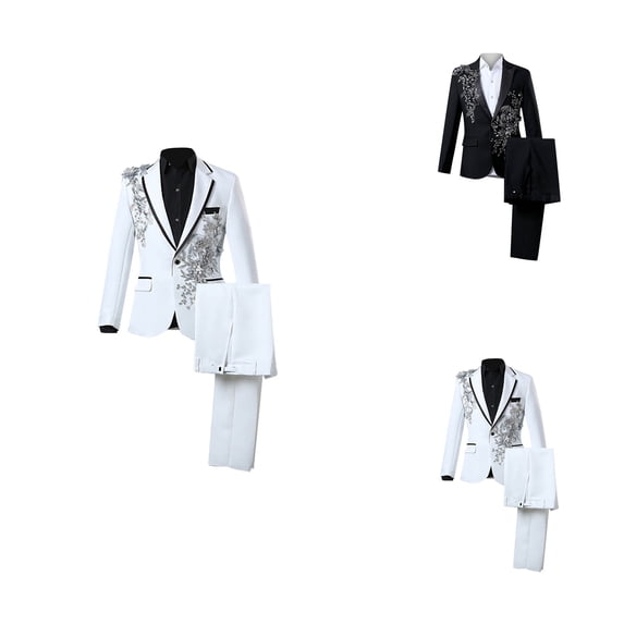 Elegant Men's Embroidered Tuxedo Set with Intricate Beads Designs 2 Piece Formal Suit Blazer Jacket Pants Wedding Party Fashion