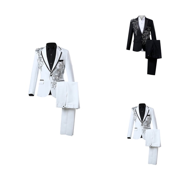 Elegant Men's Embroidered Tuxedo Set with Intricate Beads Designs 2 Piece Formal Suit Blazer Jacket Pants Wedding Party Fashion