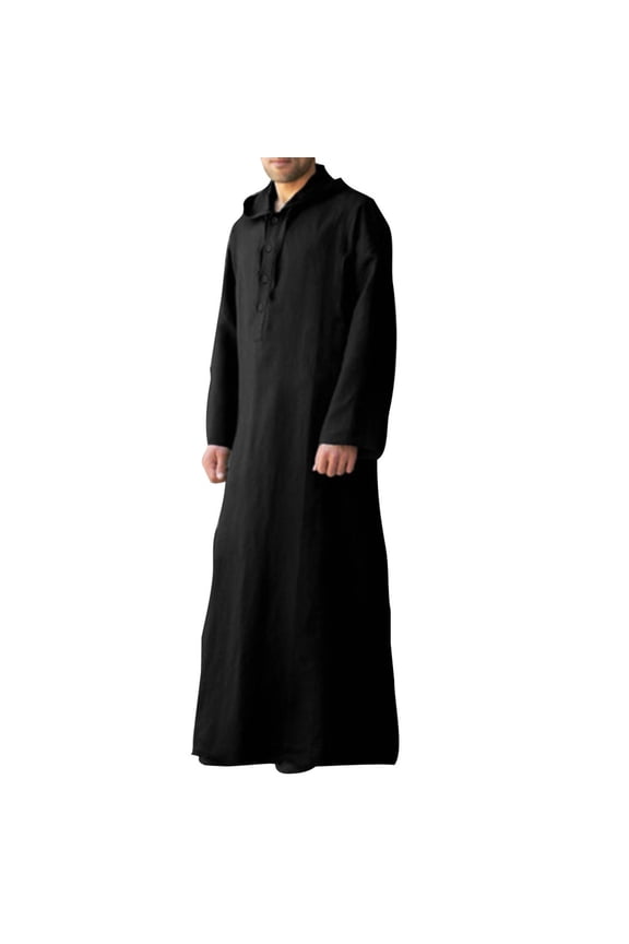 Elegant Men's Thobe Traditional Attire Long Sleeve Casual Robe with Pocket