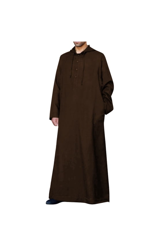 Elegant Men's Thobe Traditional Attire Long Sleeve Casual Robe with Pocket