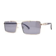 Elegant Mens Luxury Designer Fashion Narrow Rectangular Sunglasses Light Gold - Black