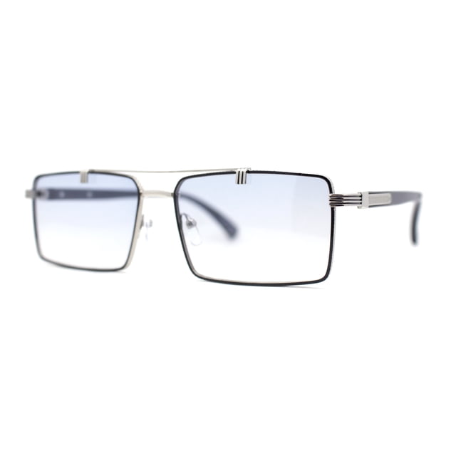 Elegant Mens Luxury Designer Fashion Narrow Rectangular Sunglasses Silver - Grey Clear