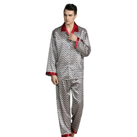Elegant Mens Pajamas, Two Piece Set, Soft Satin Feel Sleepwear